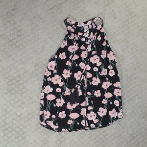 Lemon Tart Size S Pink & Black Floral Halter Top